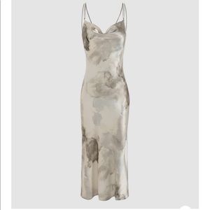 Cider satin watercolour cowel neck dress